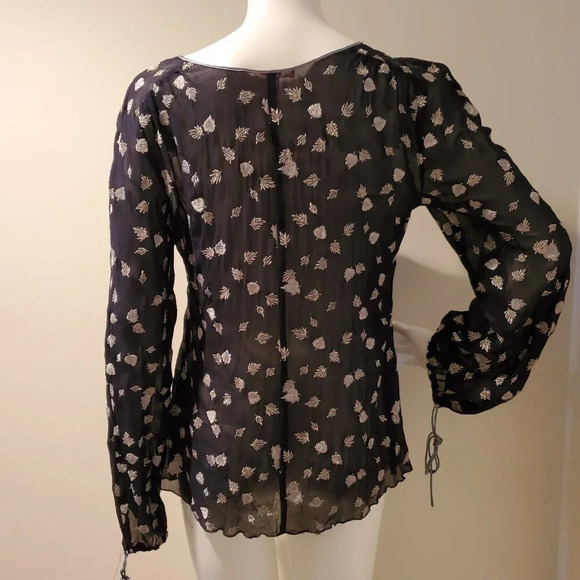 Rebecca Taylor Silk Leaf Print Blouse Black White 8 - Picture 4 of 4